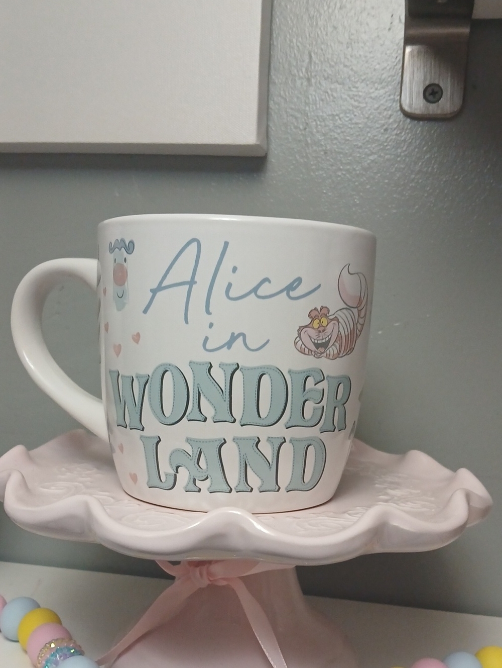 Alice in Wonderland Ceramic Mug - White with Pastel Blue Accents NWOT